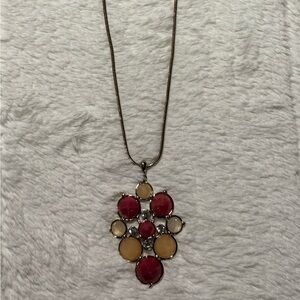 Napier Bubble Necklace Cabochon Stone & Crystal Pendant in Silver Tone 34”